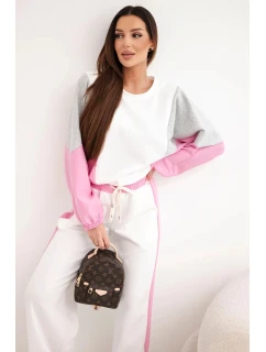 Dámska súprava s voľnou mikinou a širokými nohavicami svetlo ružová