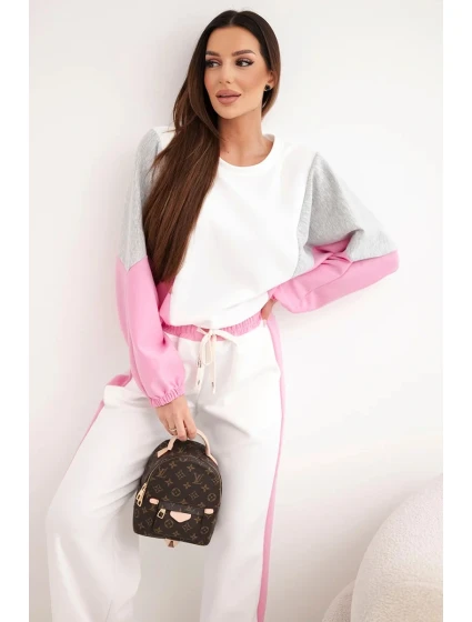 Dámska súprava s voľnou mikinou a širokými nohavicami svetlo ružová