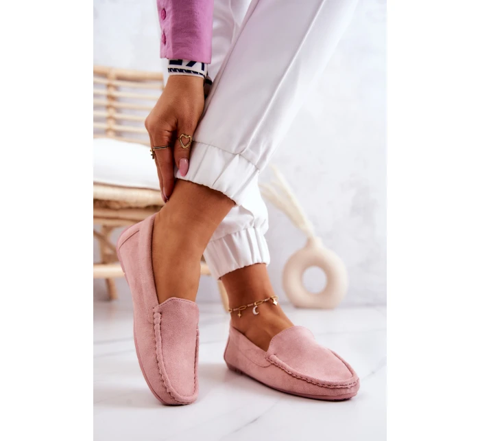 Zamszowe Mokasyny Damskie Różowe Morreno