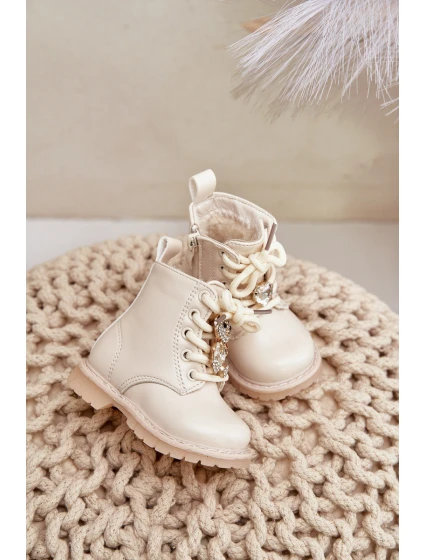 Zateplené dětské boty s medvídkem na zip béžové model 21678623 - Boto
