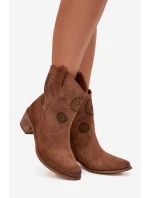 Semišové kožené dámské boty s výřezy na podpatku model 21713168 hnědé - Zazoo
