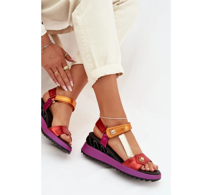 Kožené dámské sandály na platformě model 22028030 Multikolor - D&A Kožené dámské sandály na platformě model 22028030 Multikolor - D&A