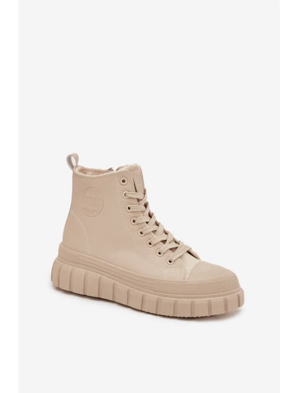 Dámske zateplené tenisky na platforme z ECO kože Big Star - béžové Dámske zateplené tenisky na platforme z ECO kože Big Star - béžové