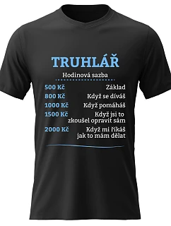 Pánské bavlněné tričko s potiskem - HODINOVÁ SAZBA - TRUHLÁŘ - černé