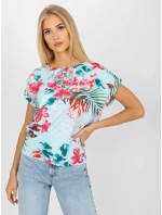 Dámská halenka WN BZ model 18837891 Světle modrá s květy RUE PARIS - FPrice Dámská halenka WN BZ model 18837891 Světle modrá s květy RUE PARIS - FPrice