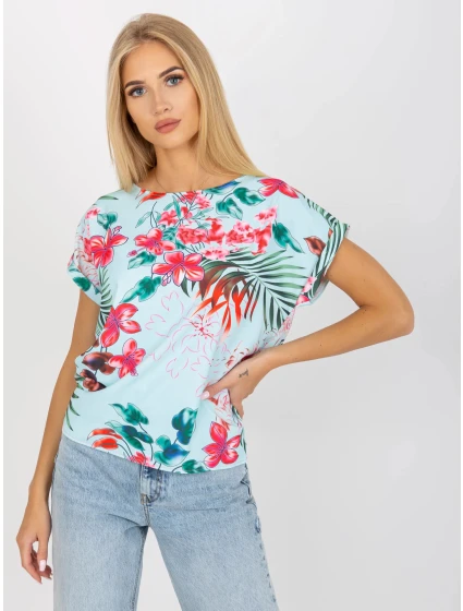 Dámská halenka WN BZ model 18837891 Světle modrá s květy RUE PARIS - FPrice Dámská halenka WN BZ model 18837891 Světle modrá s květy RUE PARIS - FPrice