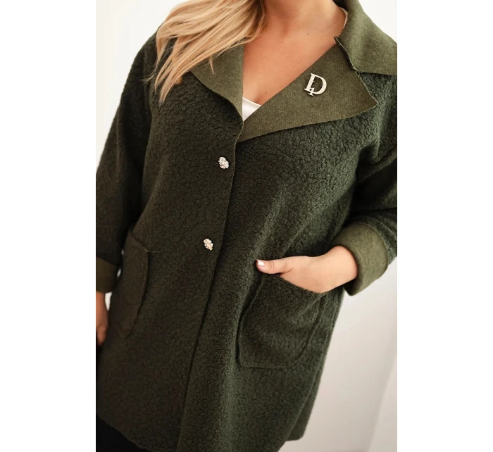 Dámsky kabát z ovčej kože v nadmernej veľkosti s vlnou a vreckami Khaki