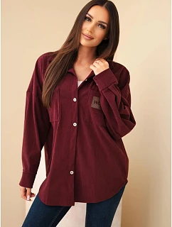 Dámská košile z oversize s kapsami a dlouhým rukávem bordó červená model 22347742 - K-Fashion