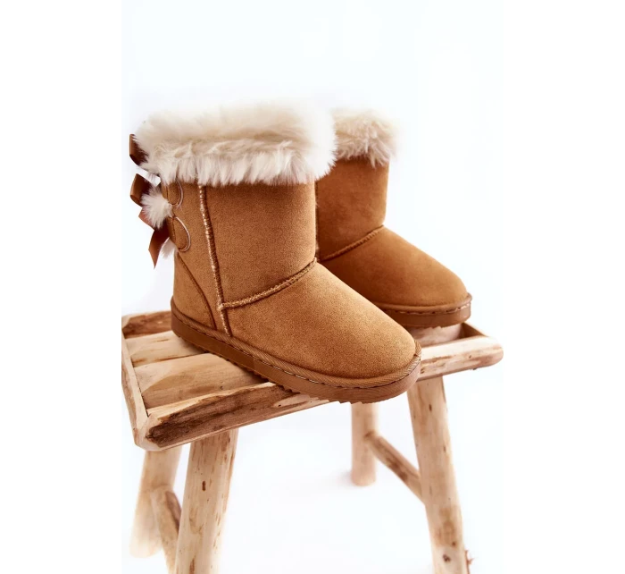 Dětské Teplé Sněhule Semišové s Mašlemi Béžove Funky