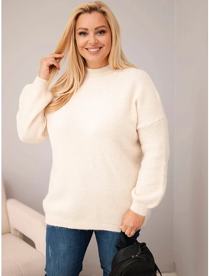 Dámský svetr Plus Size volného střihu s dlouhým rukávem béžová