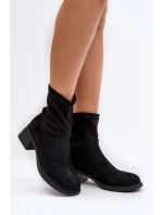 Botki Damskie Na Niskim Obcasie Czarne Aphroteia - Zamsz