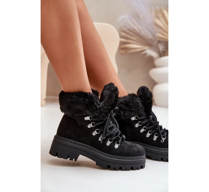 Dámské Šněrovací Boty S Kožíškem Černé model 21679564 - Boto Dámské Šněrovací Boty S Kožíškem Černé model 21679564 - Boto