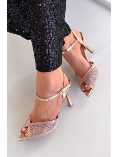 Dámské sandály na podpatku se zdobením šampaňské Peloria