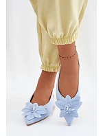 Dámské sandály na ploché podrážce s květem modré model 22102837 - Boto