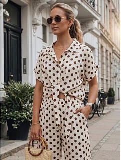 Dámska lyocellová blúzka s viazaním v béžovej farbe s hráškom FashionStreet RY2929