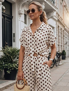 Dámska lyocellová blúzka s viazaním v béžovej farbe s hráškom FashionStreet RY2929