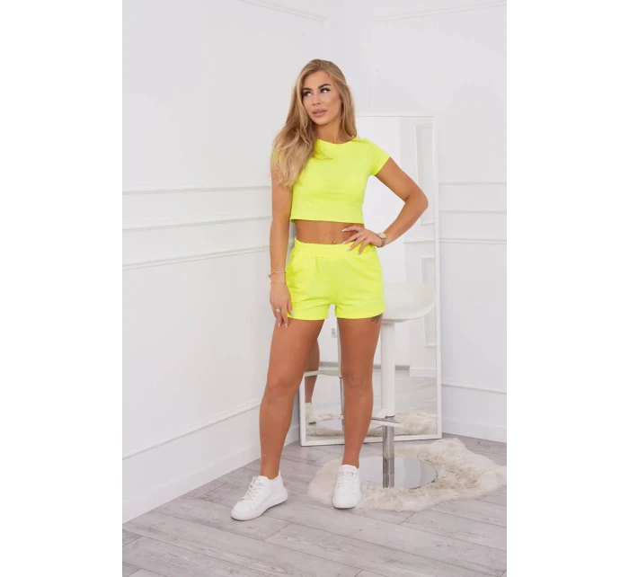 Bavlnená súprava so šortkami žltá neónová