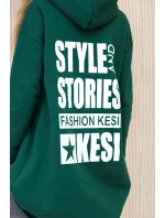 Zateplená mikina s dlhým chrbtom a kapucňou tmavo zelená