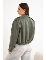Dámska semišová viskózová bunda s asymetrickým zipsom v khaki farbe