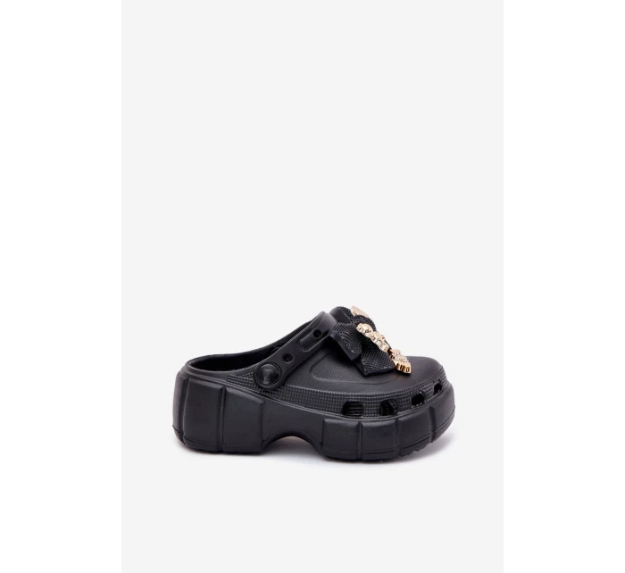 Klapki Dziecięce Dziewczęce Piankowe Z Kokardką I Ozdobami Czarne Selvana Klapki Dziecięce Dziewczęce Piankowe Z Kokardką I Ozdobami Czarne Selvana