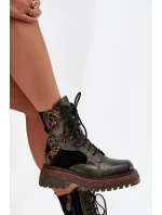 Skórzane Botki  Damskie Na Platformie Maciejka 07104-09 Ciemnozielone