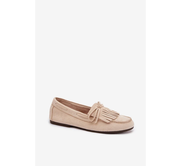 Dámské mokasíny s třásněmi světle béžové model 21915108 - Boto