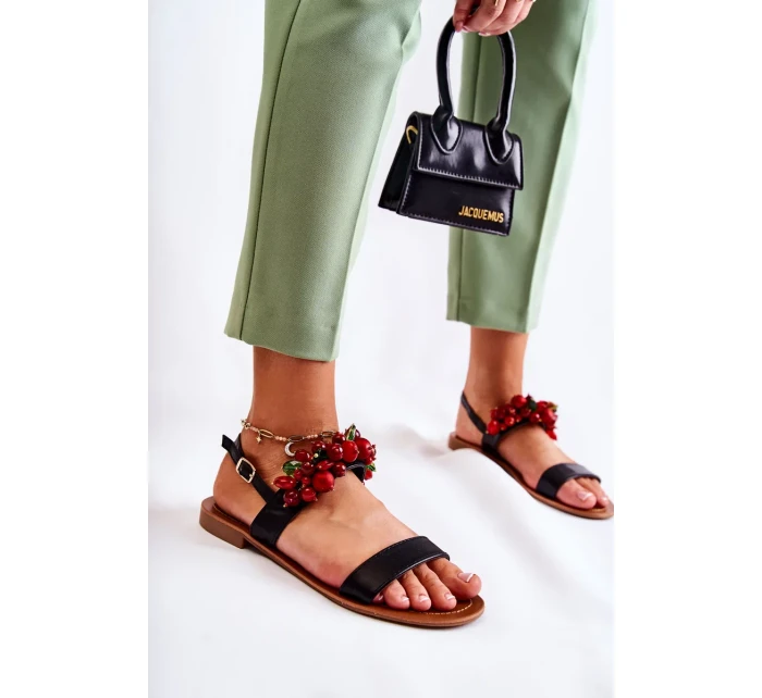 Módní sandály s korálky Černá Hally