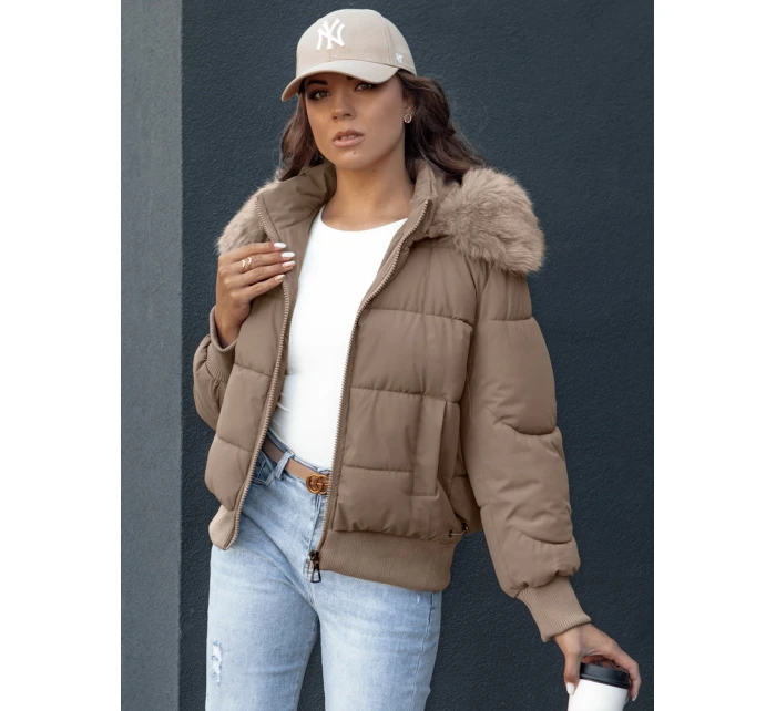 Dámská prošívaná zimní bunda s kožešinou camel Dstreet model 21979212 - FashionStreet