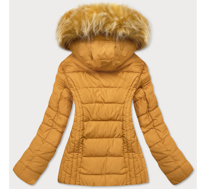 Tenká žltá dámska zimná bunda s kapucňou (8943-C)
