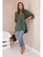Blúzka s predĺženým chrbtom khaki