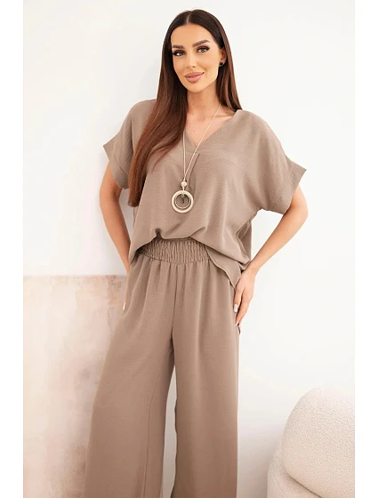 Súprava s náhrdelníkom blúzka + nohavice fango