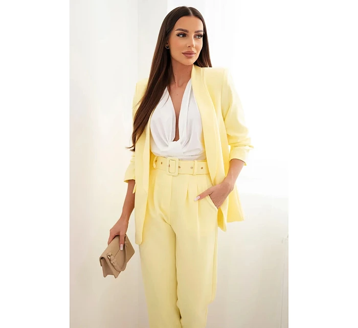 Elegantní komplet saka s kalhotami žlutý