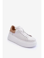 Damskie Buty Sportowe Skórzane na Platformie Białe Lemar 10150