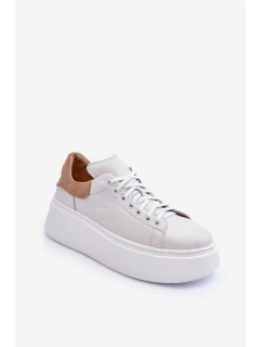 Damskie Buty Sportowe Skórzane na Platformie Białe Lemar 10150