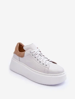 Damskie Buty Sportowe Skórzane na Platformie Białe Lemar 10150