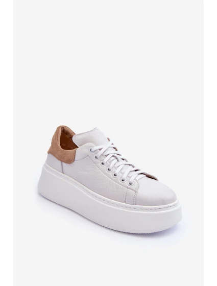 Damskie Buty Sportowe Skórzane na Platformie Białe Lemar 10150