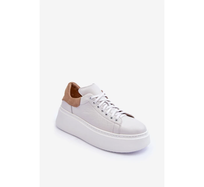 Damskie Buty Sportowe Skórzane na Platformie Białe Lemar 10150
