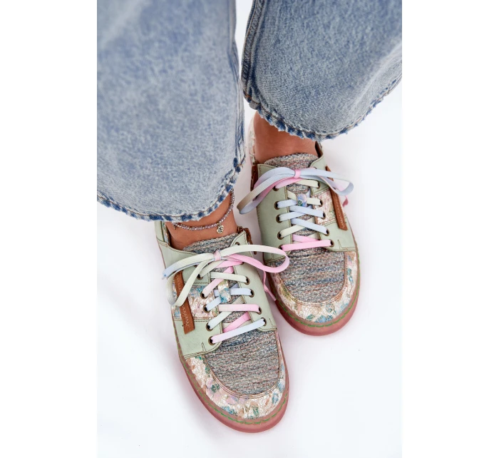 Skórzane Półbuty Damskie Maciejka 06791-09 Jasnozielone