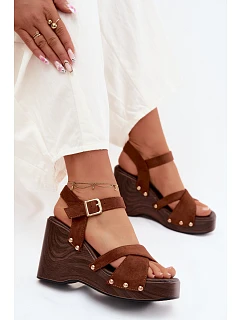 Dámske sandále na platforme so zlatými prackami Camel Velvra