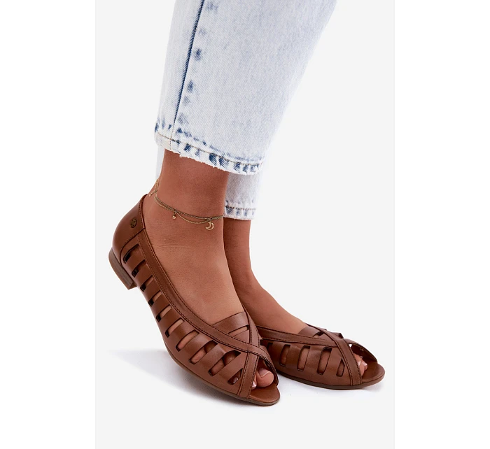 Kožené síťované baleríny model 22123037 Hnědé - Maciejka