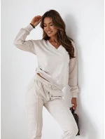 Béžová melanžová bavlnená tepláková súprava (VE59)