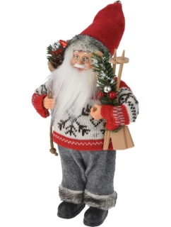 Vianočné dekoratívne mickey stojace deluxe 30 cm šedo-červené detské