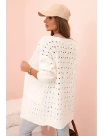 Dámsky háčkovaný sveter s vreckami ecru