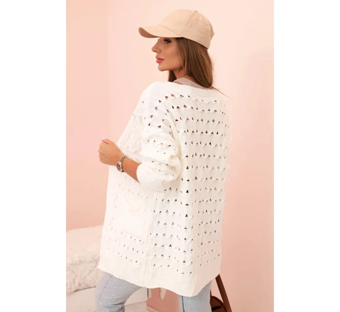 Dámsky háčkovaný sveter s vreckami ecru