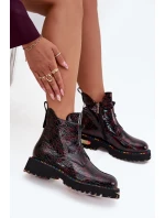 Lakované dámské obuv z přírodní kůže s bordó model 21712396 - Artiker Lakované dámské obuv z přírodní kůže s bordó model 21712396 - Artiker