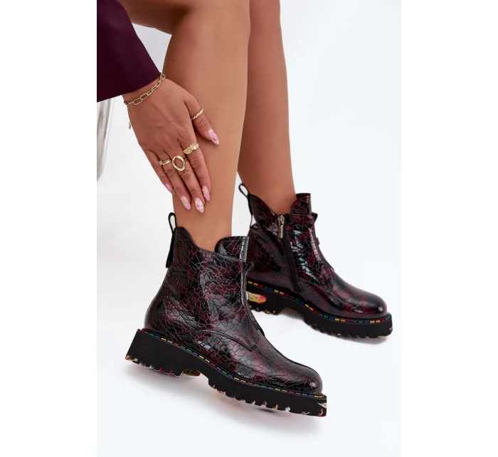 Lakované dámské obuv z přírodní kůže s bordó model 21712396 - Artiker Lakované dámské obuv z přírodní kůže s bordó model 21712396 - Artiker