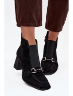 Botki Damskie Z Naturalnego Zamszu Na Słupku Artiker 57C0124 Czarne