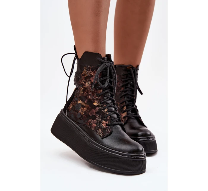 Skórzane Botki Na Platformie Maciejka 07086-01 Czarne