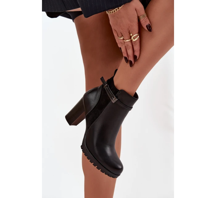 Dámské kotníkové boty na sloupku s páskem černé Mirielle