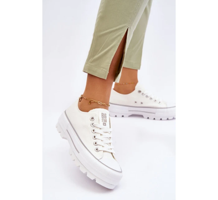 Materiałowe Trampki Na Platformie Big Star LL274150 Białe Materiałowe Trampki Na Platformie Big Star LL274150 Białe